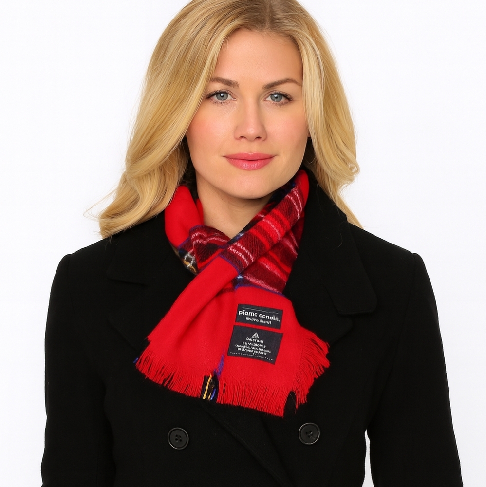 Pierre Cardin 80's Red‎ Tartan Muffler Scarf